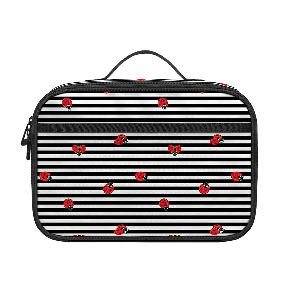 Ladybug Striped Pattern Print Portable Lunch Bag