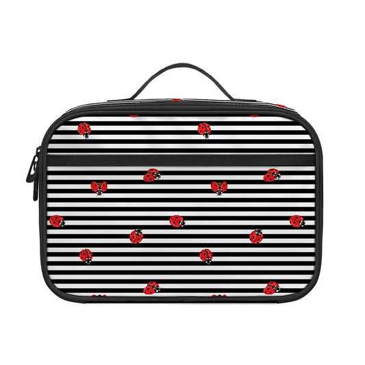 Ladybug Striped Pattern Print Portable Lunch Bag