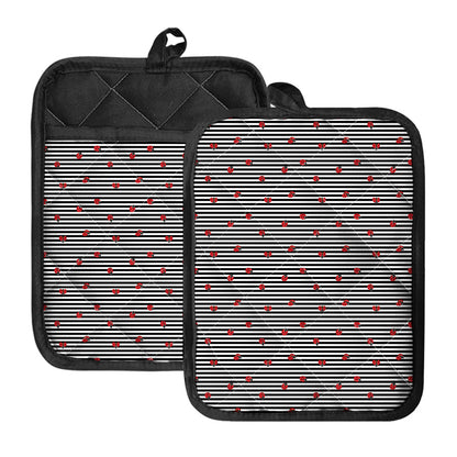 Ladybug Striped Pattern Print Pot Holders With Pocket