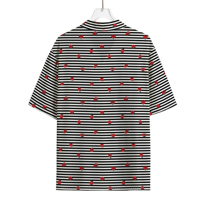 Ladybug Striped Pattern Print Rayon Hawaiian Shirt