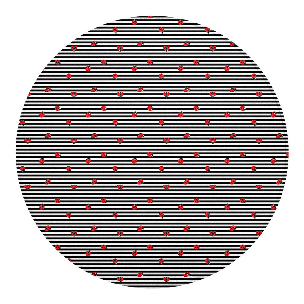 Ladybug Striped Pattern Print Round Blanket