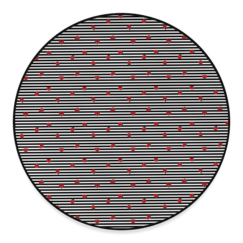 Ladybug Striped Pattern Print Round Floor Mat