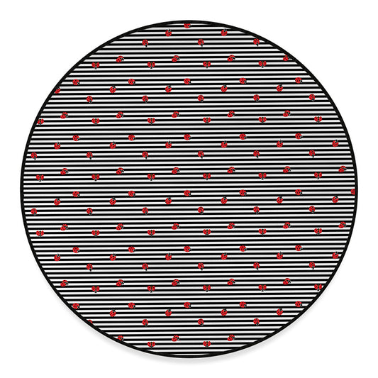 Ladybug Striped Pattern Print Round Floor Mat
