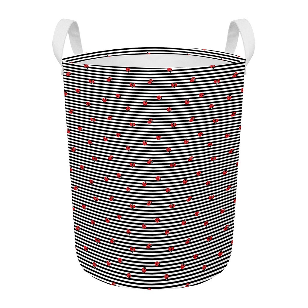Ladybug Striped Pattern Print Round Laundry Basket