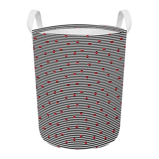 Ladybug Striped Pattern Print Round Laundry Basket