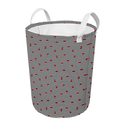 Ladybug Striped Pattern Print Round Laundry Basket