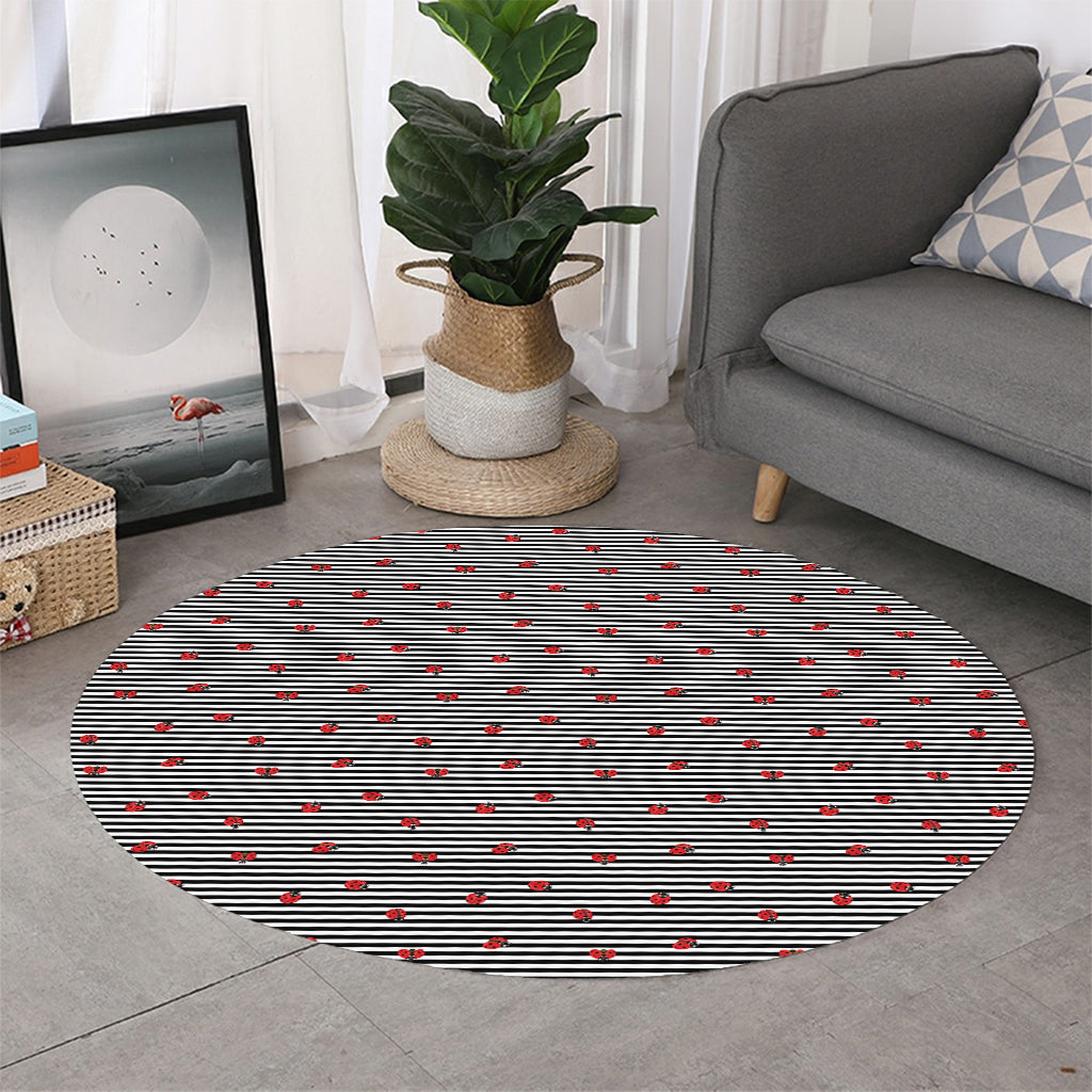 Ladybug Striped Pattern Print Round Rug