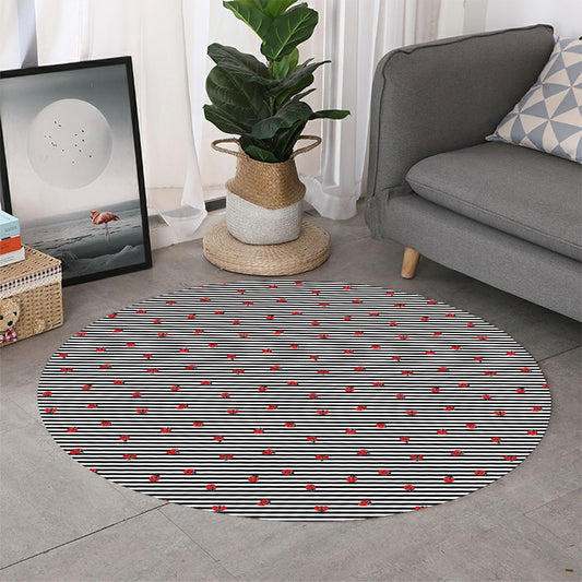 Ladybug Striped Pattern Print Round Rug