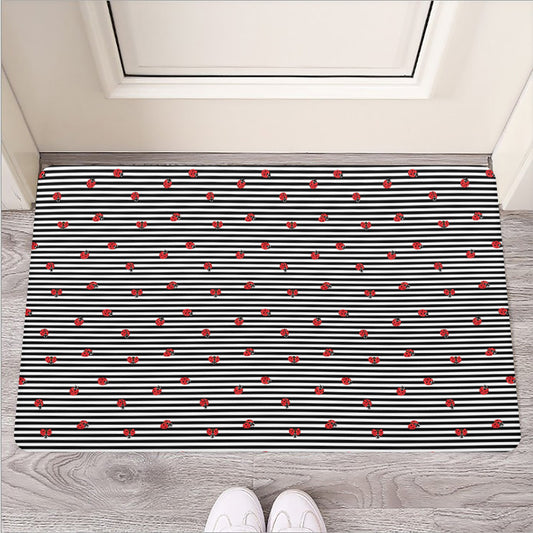 Ladybug Striped Pattern Print Rubber Doormat