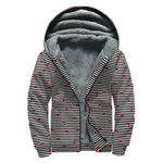 Ladybug Striped Pattern Print Sherpa Lined Zip Up Hoodie