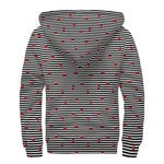 Ladybug Striped Pattern Print Sherpa Lined Zip Up Hoodie