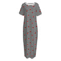 Ladybug Striped Pattern Print Short Sleeve Long Nightdress
