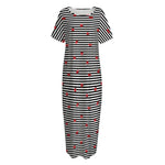 Ladybug Striped Pattern Print Short Sleeve Long Nightdress