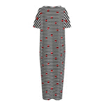 Ladybug Striped Pattern Print Short Sleeve Long Nightdress