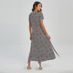 Ladybug Striped Pattern Print Short Sleeve Maxi Dress