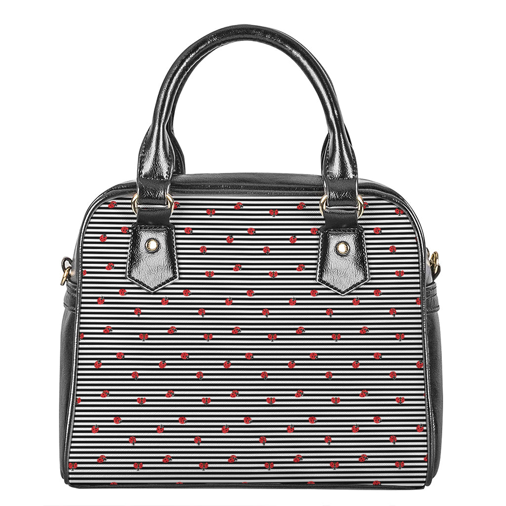 Ladybug Striped Pattern Print Shoulder Handbag