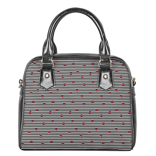 Ladybug Striped Pattern Print Shoulder Handbag