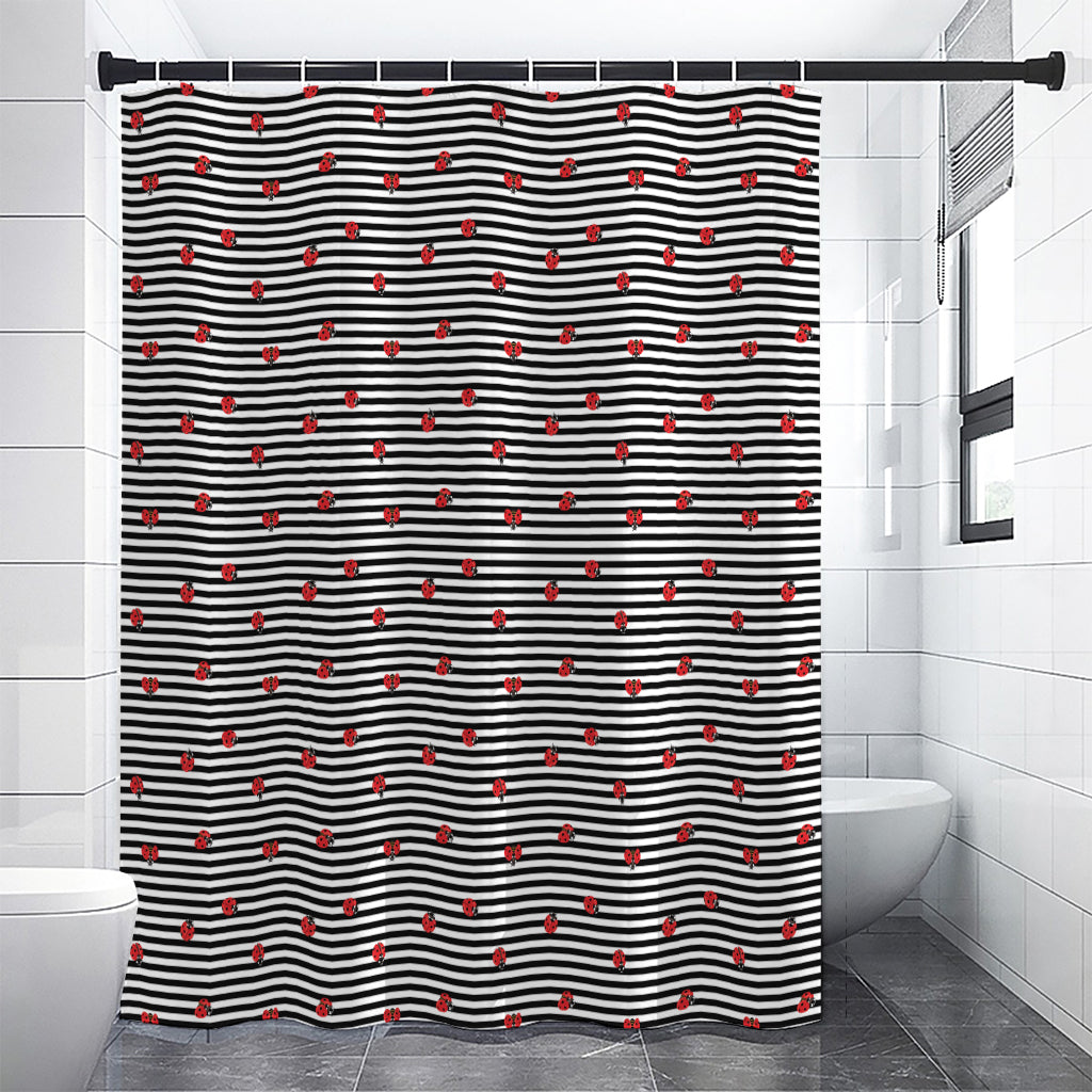 Ladybug Striped Pattern Print Shower Curtain