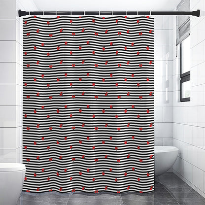 Ladybug Striped Pattern Print Shower Curtain