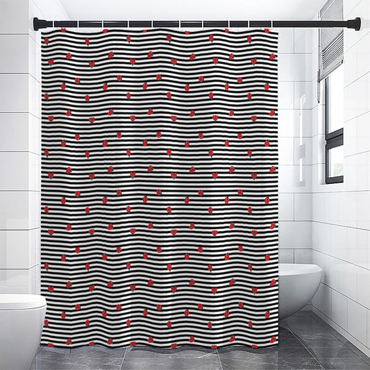 Ladybug Striped Pattern Print Shower Curtain