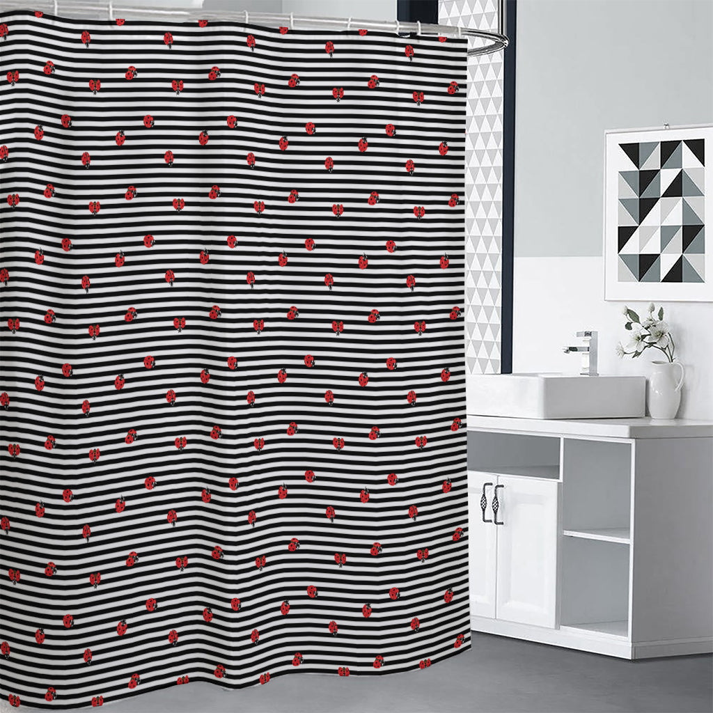 Ladybug Striped Pattern Print Shower Curtain