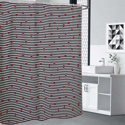 Ladybug Striped Pattern Print Shower Curtain