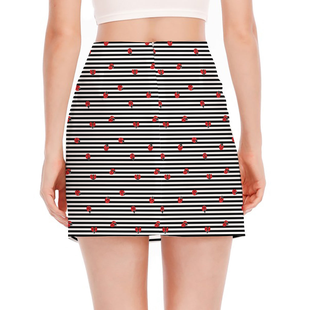 Ladybug Striped Pattern Print Side Slit Mini Skirt