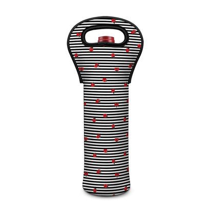 Ladybug Striped Pattern Print Single Neoprene Wine Tote