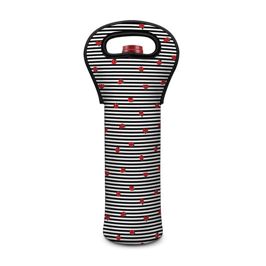 Ladybug Striped Pattern Print Single Neoprene Wine Tote