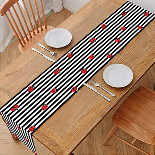 Ladybug Striped Pattern Print Table Runner