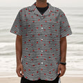 Ladybug Striped Pattern Print Textured Short Sleeve Shirt