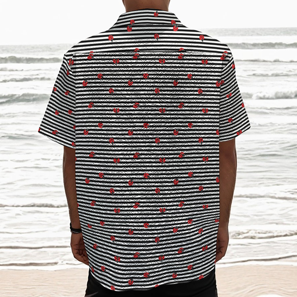 Ladybug Striped Pattern Print Textured Short Sleeve Shirt