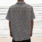 Ladybug Striped Pattern Print Textured Short Sleeve Shirt
