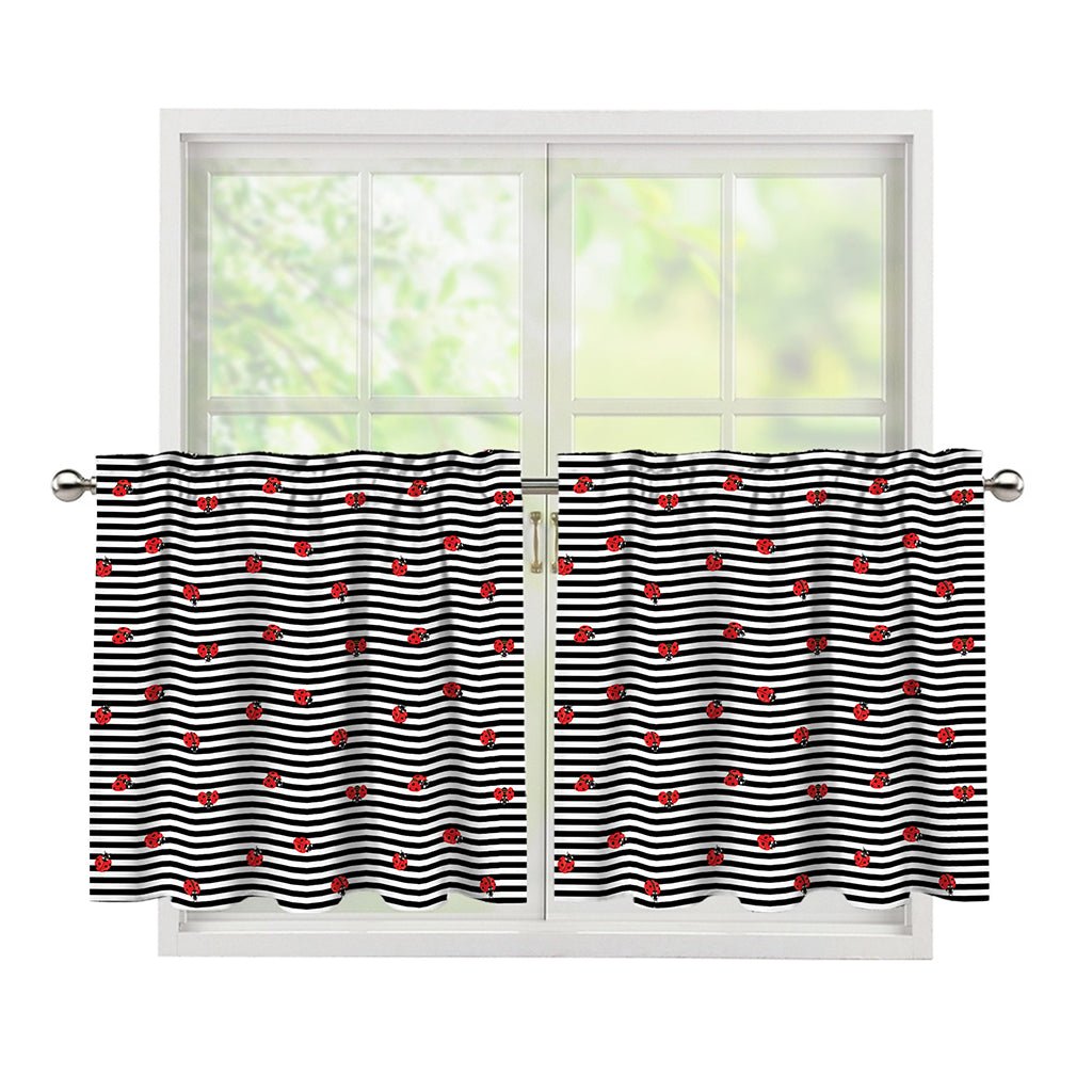 Ladybug Striped Pattern Print Tier Curtains