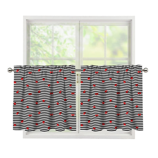 Ladybug Striped Pattern Print Tier Curtains