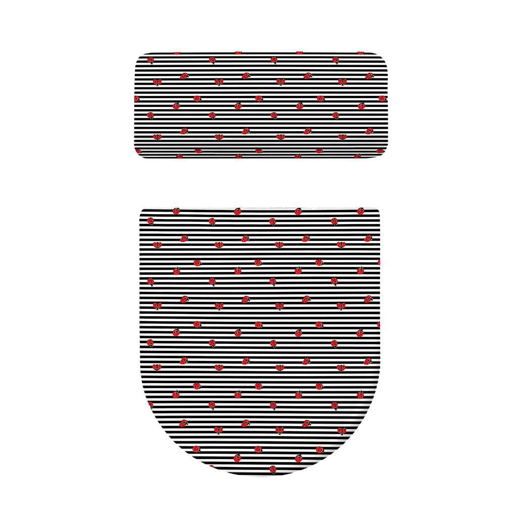 Ladybug Striped Pattern Print Toilet Lid And Tank Cover Set