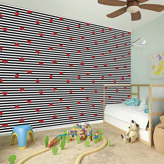 Ladybug Striped Pattern Print Wall Sticker
