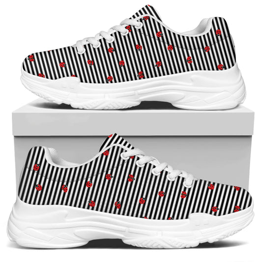 Ladybug Striped Pattern Print White Chunky Shoes