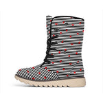 Ladybug Striped Pattern Print Winter Boots