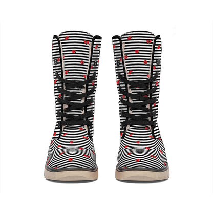 Ladybug Striped Pattern Print Winter Boots