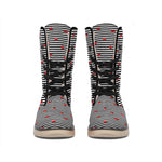 Ladybug Striped Pattern Print Winter Boots