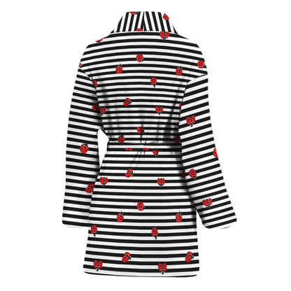 Ladybug Striped Pattern Print Women's Bathrobe