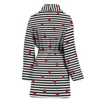 Ladybug Striped Pattern Print Women's Bathrobe