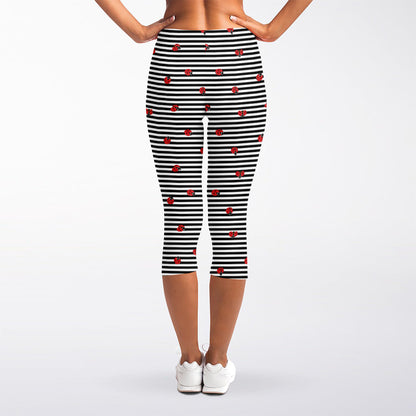 Ladybug Striped Pattern Print Women's Capri Leggings