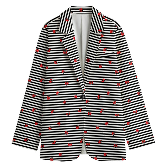 Ladybug Striped Pattern Print Women's Cotton Blazer