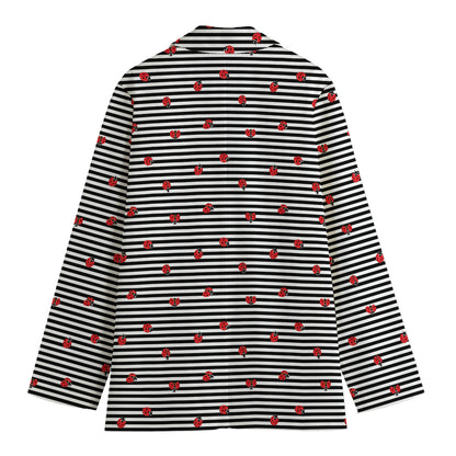 Ladybug Striped Pattern Print Women's Cotton Blazer