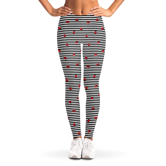 Ladybug Striped Pattern Print Women's Leggings