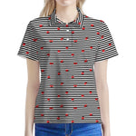 Ladybug Striped Pattern Print Women's Polo Shirt