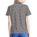 Ladybug Striped Pattern Print Women's Polo Shirt