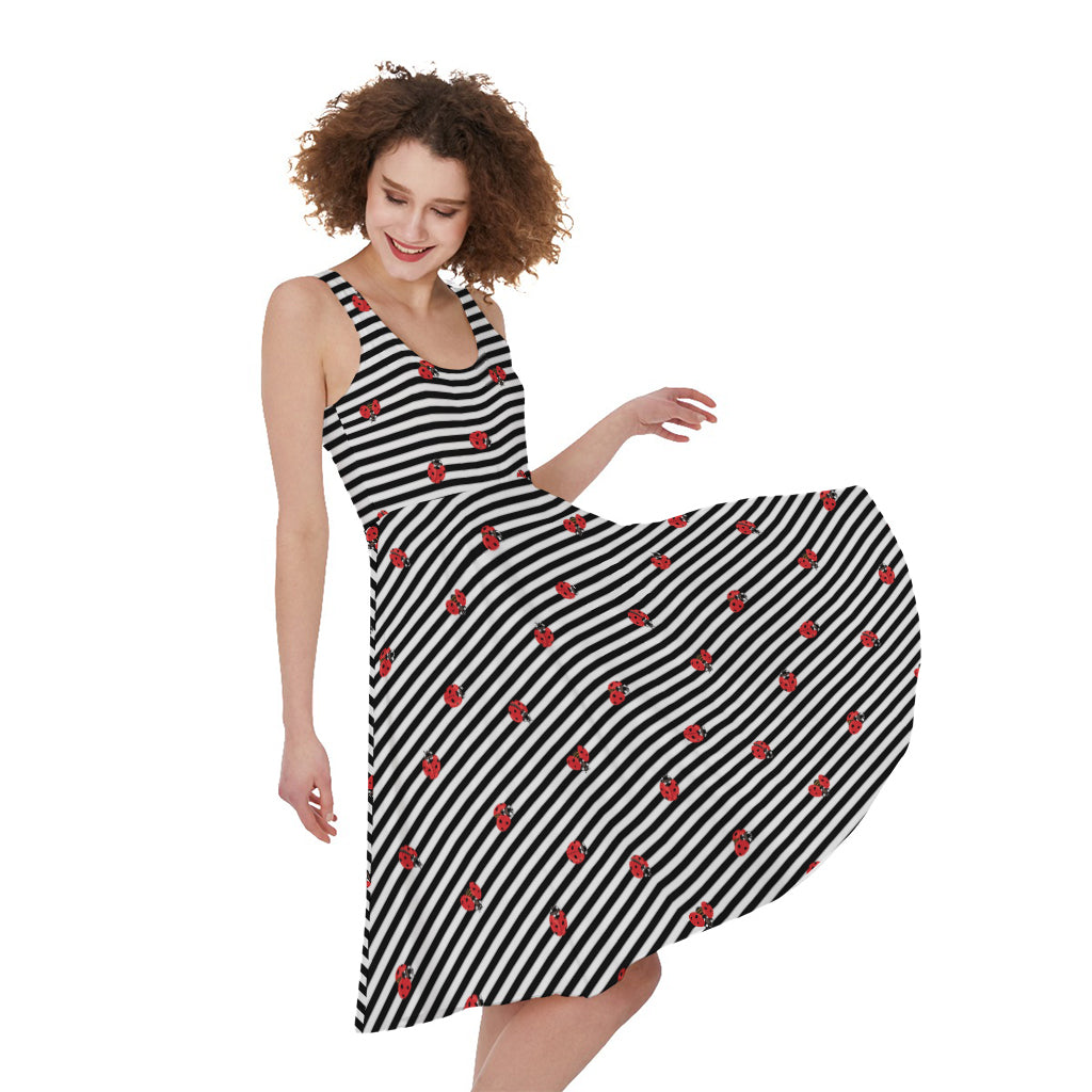 Ladybug Striped Pattern Print Women's Sleeveless Dress